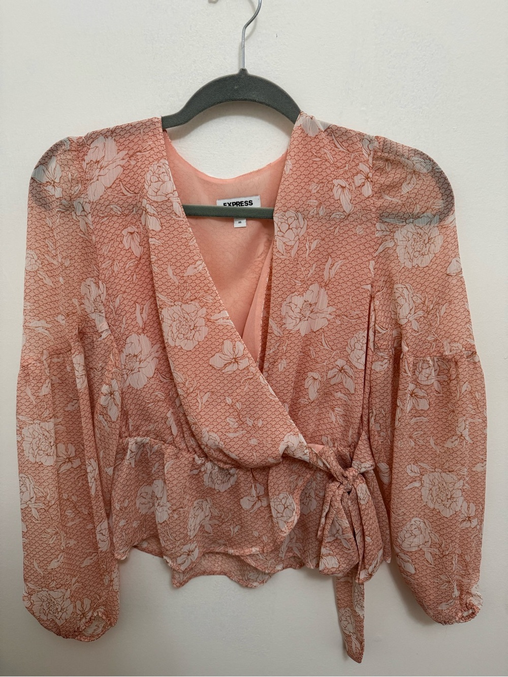 Express Peach-Pink Floral Wrap Blouse